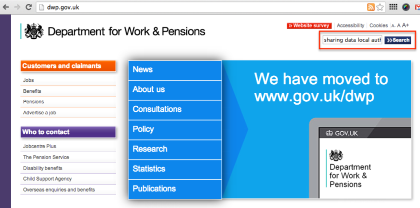 search on dwp.gov.uk